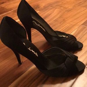 NIMA black open toe pumps, size 9.5